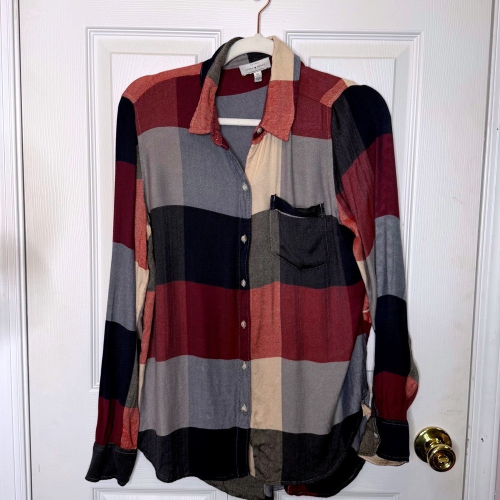 Lucky Brand Button Down Shirt Plaid Modal Viscose Blend Casual Medium - Picture 2 of 9
